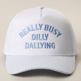 REALLY BUSY DAILLY DALLYING Embroidered Seersucker Brim Hat: PINK / ONE SIZE
