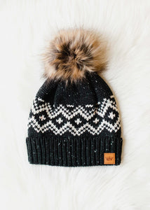 Black Snowflake Lined Winter Hat