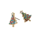 Rhinestone Paved Christmas Tree Stud Earrings: Clear,Gold