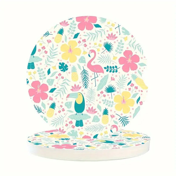 Ceramic Flamingo Tropics Car Coaster Set