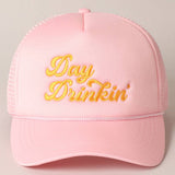 Day Drinkin Texts Embroidery Mesh Back Trucker Hat: BLUSH / ONE SIZE