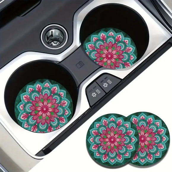 Retro Mandala Car Coaster Set