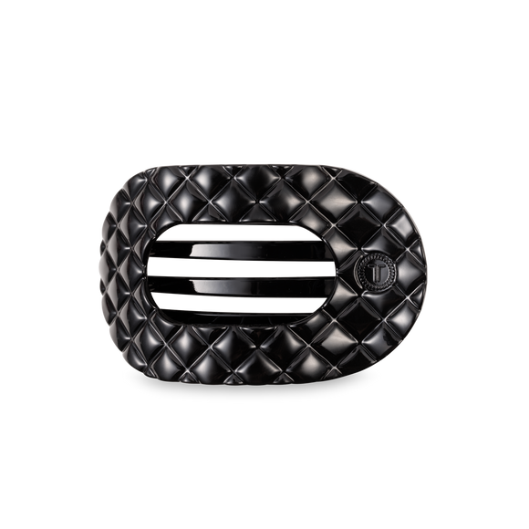 Teleties Flat Round Hair Clip | Medium | Jet Black Quilted