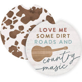 Country Music Cow Print Farmhouse Car Coaster Set