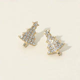 Rhinestone Paved Christmas Tree Stud Earrings: Clear,Gold