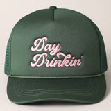 Day Drinkin Texts Embroidery Mesh Back Trucker Hat: BLUSH / ONE SIZE