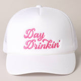 Day Drinkin Texts Embroidery Mesh Back Trucker Hat: BLUSH / ONE SIZE