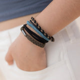 "Hustle" Solid Black, Brown & Blue Hair Tie Bracelets: Medium