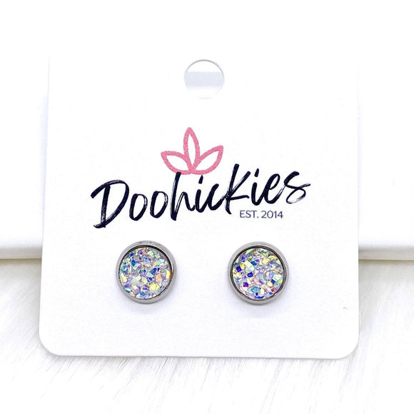 8mm Signature Silver Druzy Studs