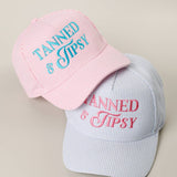 TANNED & TIPSY Embroidered Seersucker Stripe Trucker Hat: PINK / ONE SIZE
