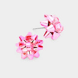 Hot Pink Christmas Gift Bow Stud Earrings