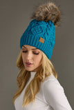Sapphire Blue Cable Knit Pom Hat