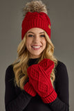 Red Cable Knit Pom Hat