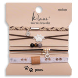 "Paws" Natural Hues with Silver & Paw Accents Hair Tie Bracelet: Large