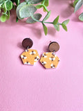 Bumble Bee and Honeycomb Dangle Earring with Stud Topper