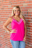 Spicy Pink Lace Trim Tank