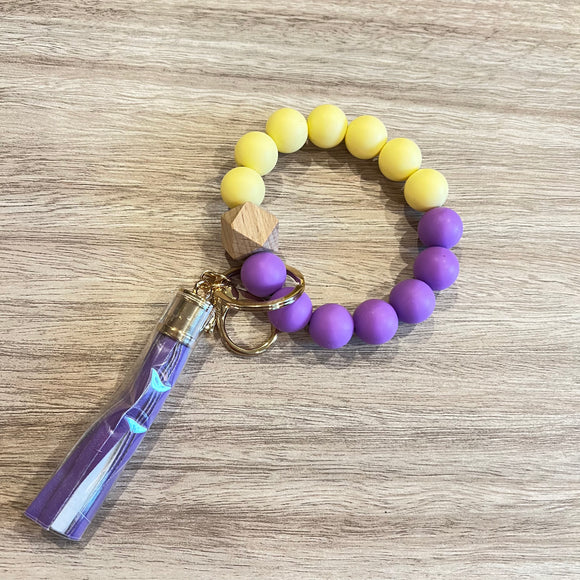 Silicone Bracelet Key Ring in Purple Yellow