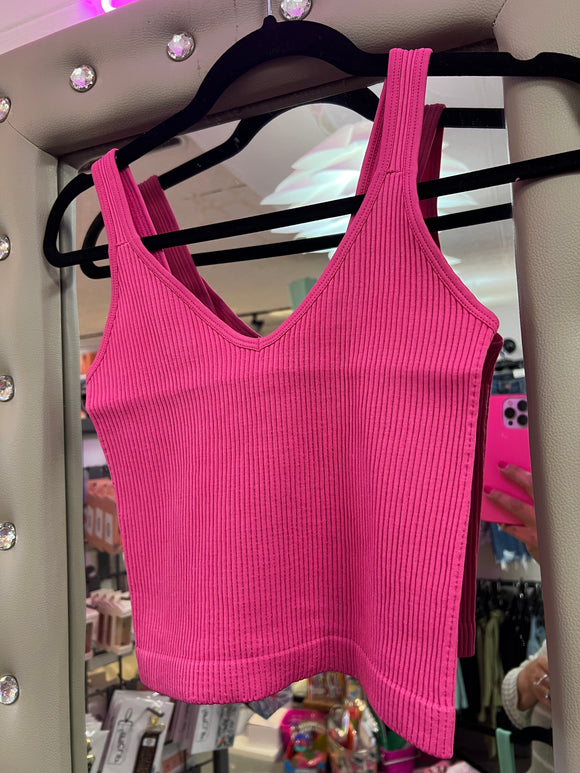 Ribbed Crop Tank in Pink