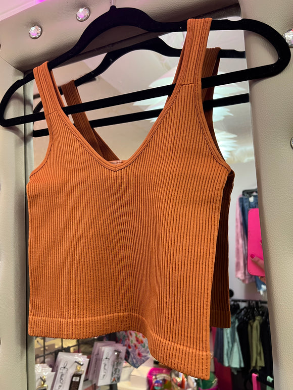 Ribbed Crop Tank in Copper
