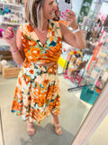Tropical Cutout dress in Orange Combo