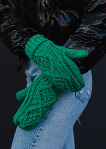 Kelley Green Lined Cable Knit Mittens