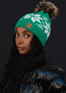 Kelley Green Snowflake Patterned Winter Hat