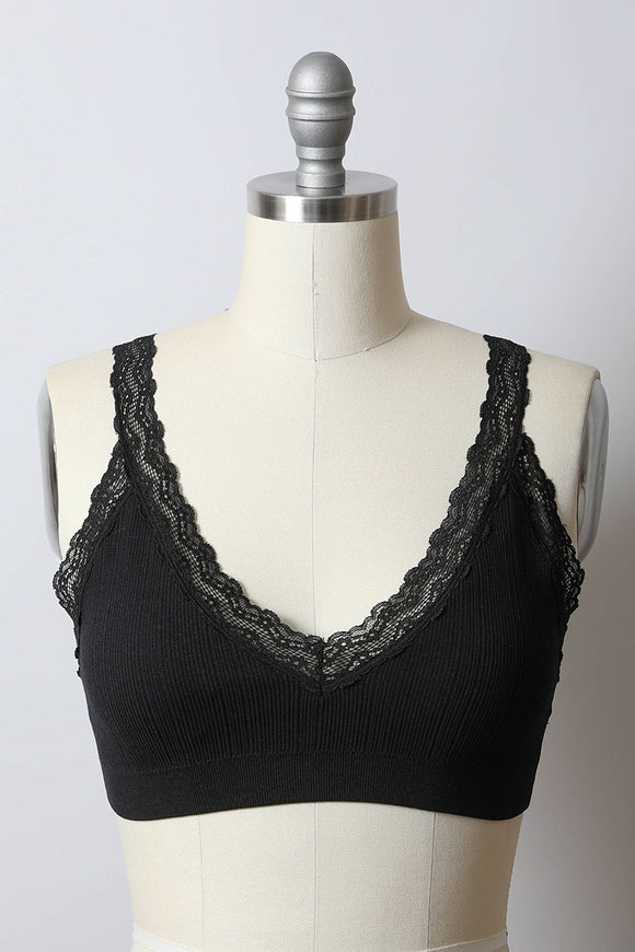 Lace Trim Every Day Bralette in Black