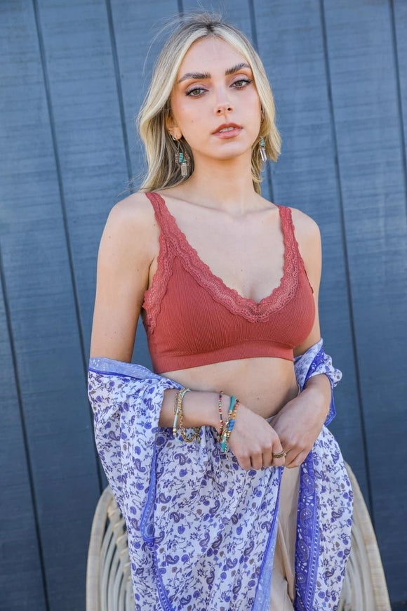 Lace Trim Every Day Bralette in Mauve