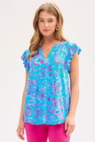 Dear Scarlett Lizzy Flutter Sleeve Top in Royal Blue