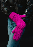 Hot Pink Lined Cable Knit Mittens