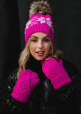 Hot Pink Lined Cable Knit Mittens