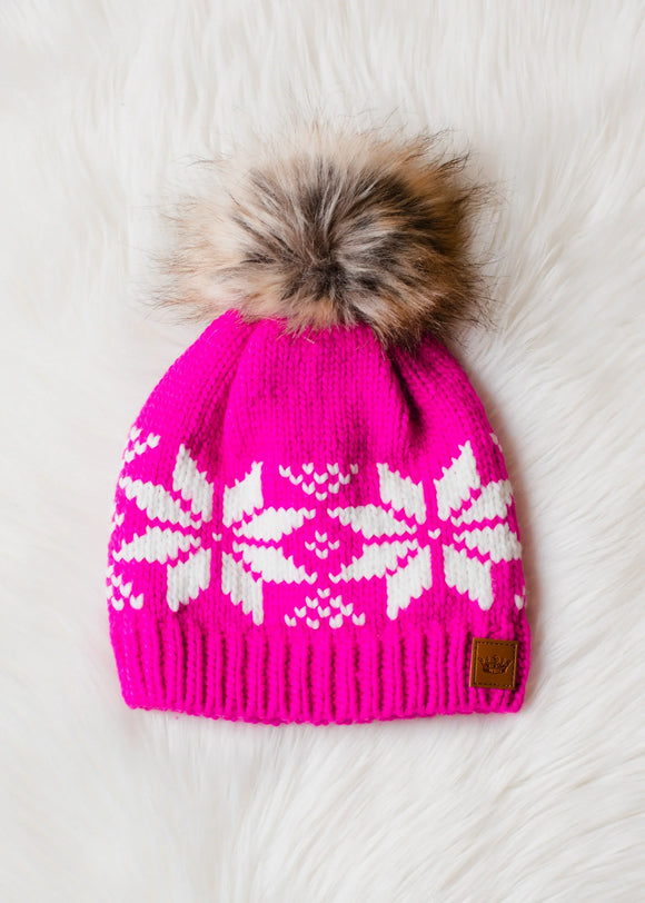 Hot Pink Snowflake Patterned Winter Hat
