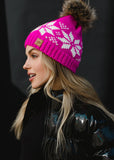 Hot Pink Snowflake Patterned Winter Hat