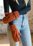 Rust Lined Cable Knit Mittens