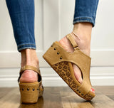 Carley Wedge Sandals in Taupe Leopard
