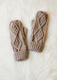 Taupe Lined Cable Knit Mittens