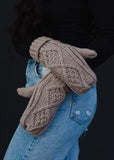 Taupe Lined Cable Knit Mittens