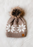 Taupe Snowflake Patterned Winter Hat