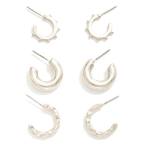 Triple Mini Silver Hoop Set