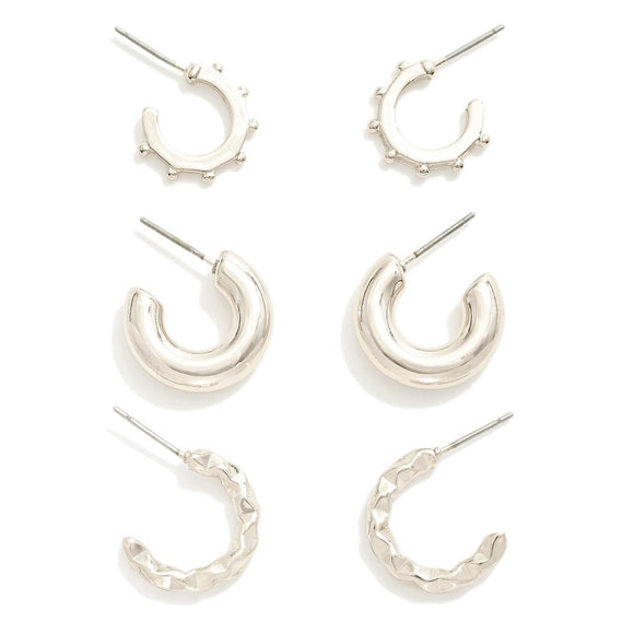 Triple Mini Silver Hoop Set