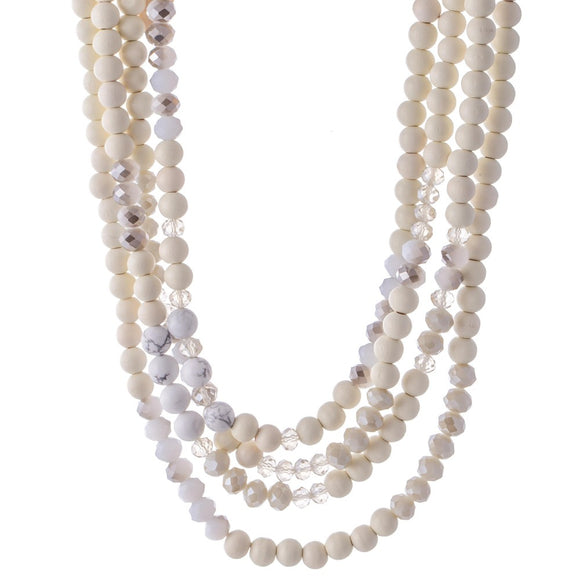 Multi Strand Beaded Necklace White Tone - The Simple Soul Boutique