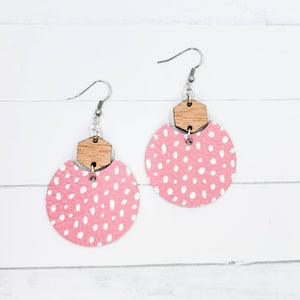 Dotted Pink Semi Circle Leather Earrings