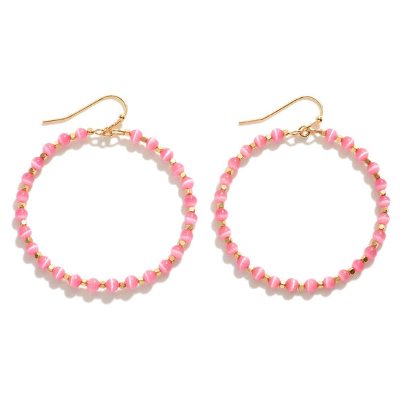 Pink Petunia Beaded Round Earrings