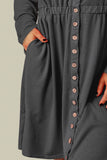 Plus Size Button Front Elastic Waist Long Sleeve Dress