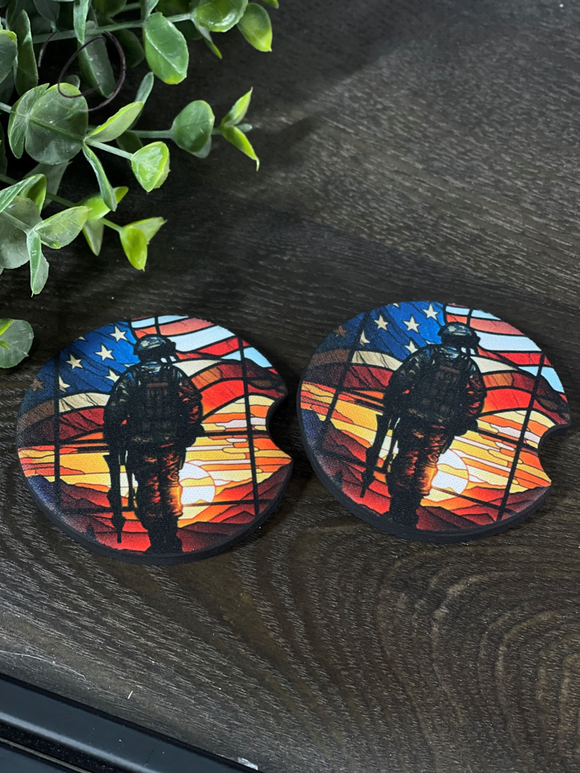 Stained Glass Soldier Car Coaster Set