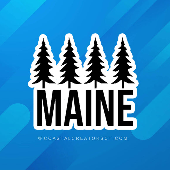 Maine with Trees Vinyl Waterproof Laptop Bottle Sticker