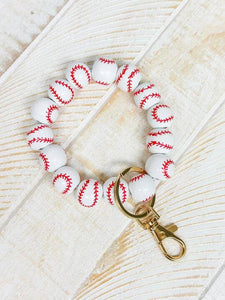 Baseball Beaded Stretch Key Ring