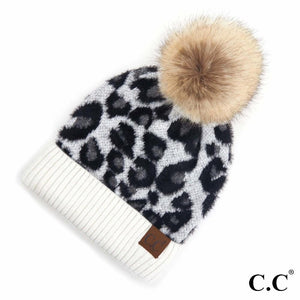 Cream Leopard CC Pom Pom Hat