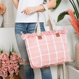 Woven Fringe Tote Bag in Pink