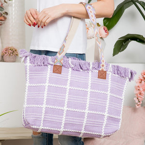 Woven Fringe Tote Bag in Lilac